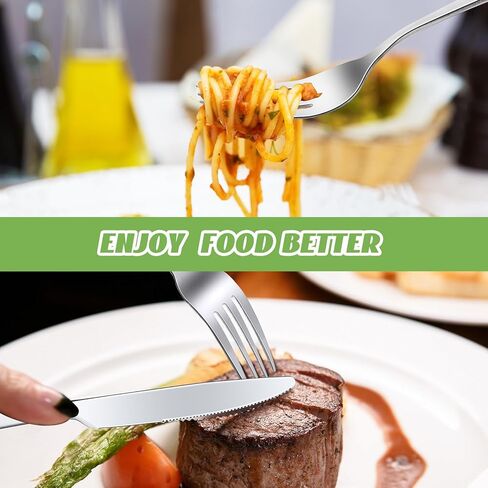 Nuenen 50 قطعة من الشوك المصنوعة من الفولاذ المقاوم للصدأ، مجموعة أدوات المائدة وشوك العشاء وسكاكين العشاء، مجموعة أدوات المائدة لمطعم مطبخ الزبدة (فضي، 7.1 × 1 بوصة، 8.4 × 0.7 بوصة) in Kuwait