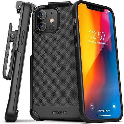Encased Belt Case for iPhone 12 Mini - Slim Grip Cover with Holster Clip (Matte Black) in Saudi Arabia