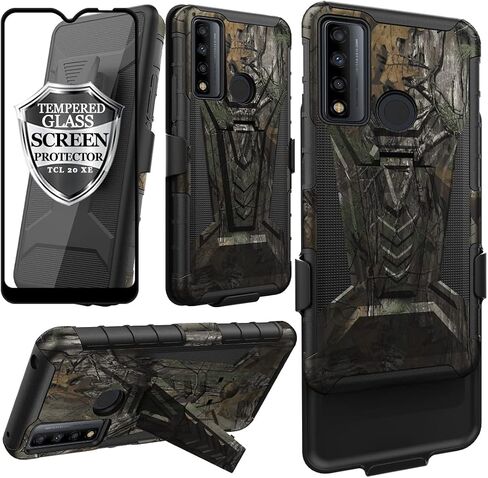 Ailiber Case for TCL 20XE, TCL 20 XE Phone Case Holster with Screen Protector(Boost Mobile), Swivel Belt Clip Holster with Kickstand Holder, Heavy Duty Full Body Shockproof Cover for TCL 20 XE-Camo in Saudi Arabia