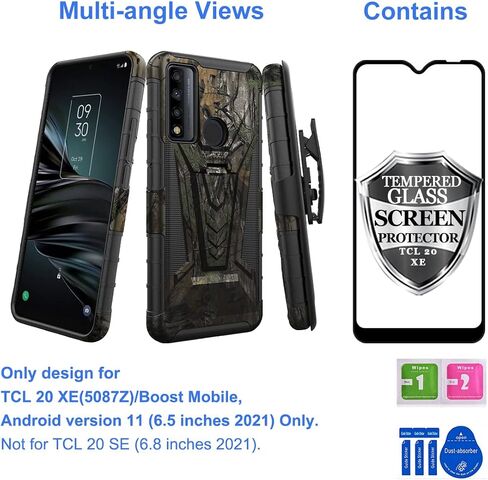 Ailiber Case for TCL 20XE, TCL 20 XE Phone Case Holster with Screen Protector(Boost Mobile), Swivel Belt Clip Holster with Kickstand Holder, Heavy Duty Full Body Shockproof Cover for TCL 20 XE-Camo in Saudi Arabia