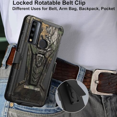 Ailiber Case for TCL 20XE, TCL 20 XE Phone Case Holster with Screen Protector(Boost Mobile), Swivel Belt Clip Holster with Kickstand Holder, Heavy Duty Full Body Shockproof Cover for TCL 20 XE-Camo in Saudi Arabia
