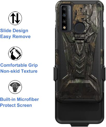 Ailiber Case for TCL 20XE, TCL 20 XE Phone Case Holster with Screen Protector(Boost Mobile), Swivel Belt Clip Holster with Kickstand Holder, Heavy Duty Full Body Shockproof Cover for TCL 20 XE-Camo in Saudi Arabia