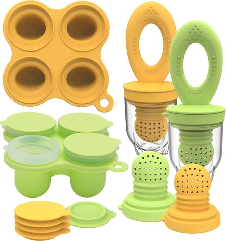 حاويات طعام الأطفال، فريزر ولهاية تغذية الطعام، مجموعتان من قوالب مصاصات الفاكهة الشبكية المصنوعة من السيليكون للتسنين (أزرق + أحمر) in Kuwait