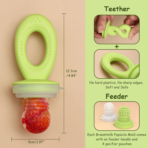 حاويات طعام الأطفال، فريزر ولهاية تغذية الطعام، مجموعتان من قوالب مصاصات الفاكهة الشبكية المصنوعة من السيليكون للتسنين (أزرق + أحمر) in Kuwait