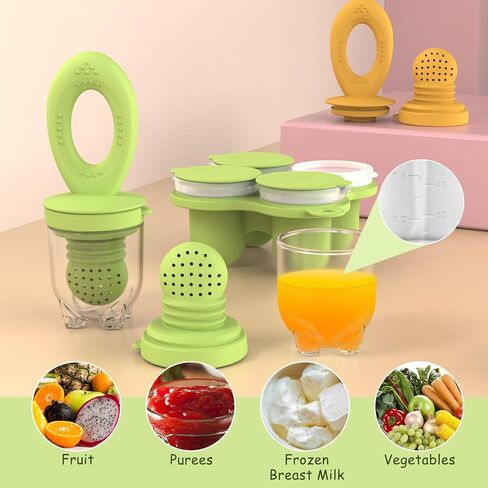 حاويات طعام الأطفال، فريزر ولهاية تغذية الطعام، مجموعتان من قوالب مصاصات الفاكهة الشبكية المصنوعة من السيليكون للتسنين (أزرق + أحمر) in Kuwait