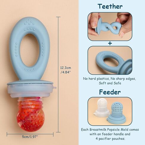 حاويات طعام الأطفال، فريزر ولهاية تغذية الطعام، مجموعتان من قوالب مصاصات الفاكهة الشبكية المصنوعة من السيليكون للتسنين (أزرق + أحمر) in Kuwait