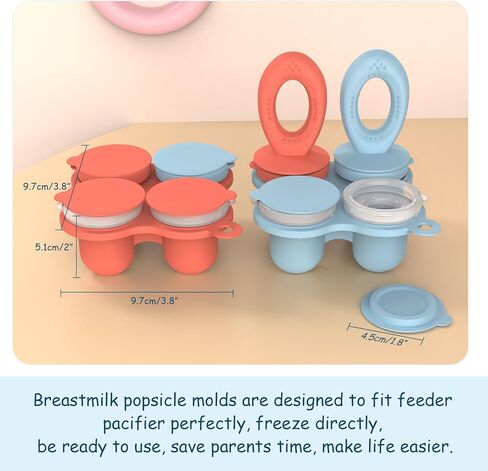 حاويات طعام الأطفال، فريزر ولهاية تغذية الطعام، مجموعتان من قوالب مصاصات الفاكهة الشبكية المصنوعة من السيليكون للتسنين (أزرق + أحمر) in Kuwait