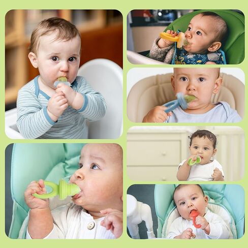 حاويات طعام الأطفال، فريزر ولهاية تغذية الطعام، مجموعتان من قوالب مصاصات الفاكهة الشبكية المصنوعة من السيليكون للتسنين (أزرق + أحمر) in Kuwait