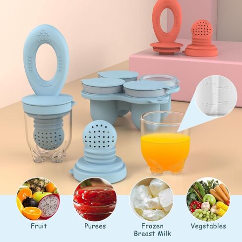 حاويات طعام الأطفال، فريزر ولهاية تغذية الطعام، مجموعتان من قوالب مصاصات الفاكهة الشبكية المصنوعة من السيليكون للتسنين (أزرق + أحمر) in Kuwait