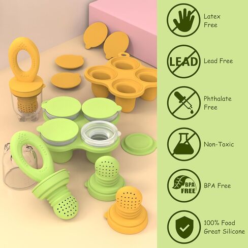 حاويات طعام الأطفال، فريزر ولهاية تغذية الطعام، مجموعتان من قوالب مصاصات الفاكهة الشبكية المصنوعة من السيليكون للتسنين (أزرق + أحمر) in Kuwait