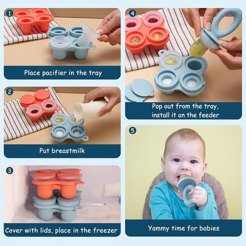 حاويات طعام الأطفال، فريزر ولهاية تغذية الطعام، مجموعتان من قوالب مصاصات الفاكهة الشبكية المصنوعة من السيليكون للتسنين (أزرق + أحمر) in Kuwait
