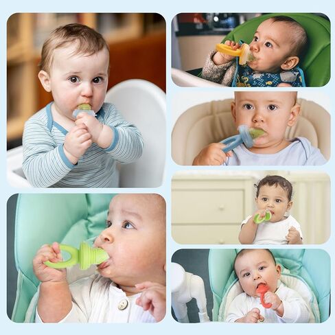 حاويات طعام الأطفال، فريزر ولهاية تغذية الطعام، مجموعتان من قوالب مصاصات الفاكهة الشبكية المصنوعة من السيليكون للتسنين (أزرق + أحمر) in Kuwait