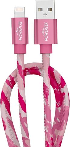 كابل شاحن LIQUIPEL Powertek iPad وiPhone Lightning، شحن سريع 6 أقدام MFI، ربطة عنق سوداء (وردي مخضر) in Kuwait