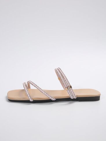 GORGLITTER Women's Trendy Rhinestone Sparkly Flat Sandals Strappy Slip on Open Toe Slide Sandals in Saudi Arabia