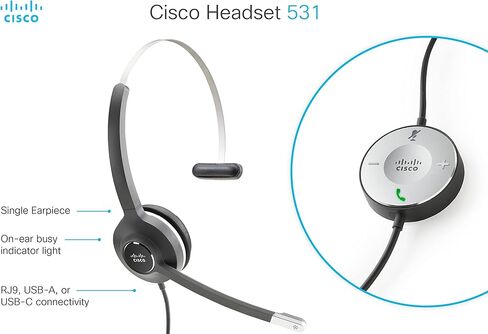 سماعة رأس CISCO 531، سماعة رأس سلكية أحادية الفصل السريع مع كابل RJ-9، فحمي، ضمان المسؤولية المحدودة لمدة عامين (CP-HS-W-531-RJ=) in Saudi Arabia