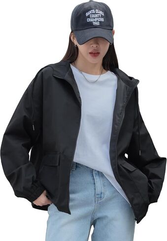 MakeMeChic Women's Casual Loose Zip Up Drawstring Hooded Jacket Outwear Drop Shoulder Hoodie Windbreaker in Saudi Arabia