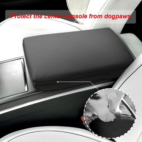 DEYTOP Center Console Cover for Tesla Model X/S 2021-2023 Accessories Center Console Pad for Model X 2023 Car Armrest Cover Anti-Scratch Leather Armrest Protector (Black with Black Stitches) in Saudi Arabia