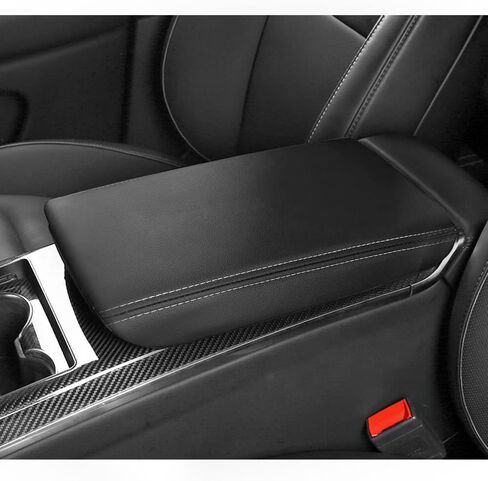 غطاء وحدة التحكم المركزية لملحقات Tesla Model X/S 2021-2023 وسادة وحدة التحكم المركزية لموديل X 2023 غطاء مسند ذراع السيارة مضاد للخدش واقي مسند ذراع جلدي (أسود مع وسادة) in Kuwait