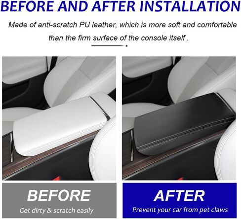 غطاء وحدة التحكم المركزية لملحقات Tesla Model X/S 2021-2023 وسادة وحدة التحكم المركزية لموديل X 2023 غطاء مسند ذراع السيارة مضاد للخدش واقي مسند ذراع جلدي (أسود مع وسادة) in Kuwait