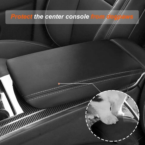 غطاء وحدة التحكم المركزية لملحقات Tesla Model X/S 2021-2023 وسادة وحدة التحكم المركزية لموديل X 2023 غطاء مسند ذراع السيارة مضاد للخدش واقي مسند ذراع جلدي (أسود مع وسادة) in Kuwait