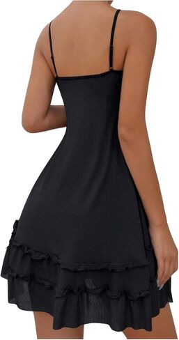 Milumia Women's Lace Frill Trim Cami Nightgown Sleeveless V Neck Flare Hem Nightdress in Saudi Arabia