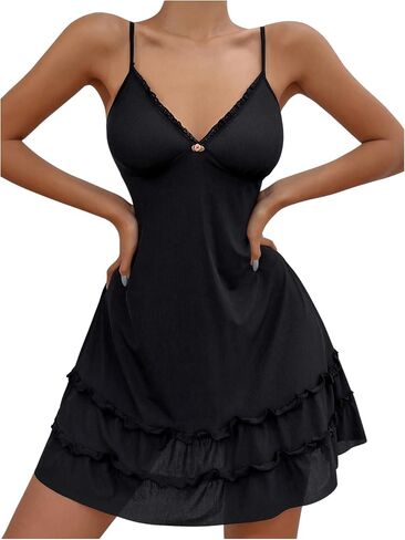 Milumia Women's Lace Frill Trim Cami Nightgown Sleeveless V Neck Flare Hem Nightdress in Saudi Arabia