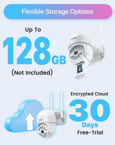 ZOSI C289 Plug-in 3MP Wired WiFi Auto Tracking PT Camera Outdoor, Color Night Vision, 2-Way Talk, AI Human Vehicle Detection & Siren Alarm, Pan/Tilt WiFi Camera, 5X Digital Zoom, SD Card Storage in Saudi Arabia
