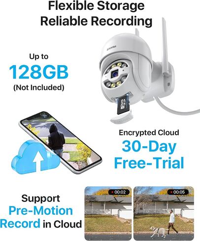 ZOSI C289 Plug-in 3MP Wired WiFi Auto Tracking PT Camera Outdoor, Color Night Vision, 2-Way Talk, AI Human Vehicle Detection & Siren Alarm, Pan/Tilt WiFi Camera, 5X Digital Zoom, SD Card Storage in Saudi Arabia