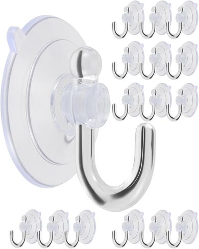 15 Pack Suction Cup Hooks,Thicken Transparent Reusable Suction Cups for Glass/Kitchen/Bathroom/Shower Wall/Window/Door,Holds up to 4 lbs (Iron Hook-B) in Saudi Arabia