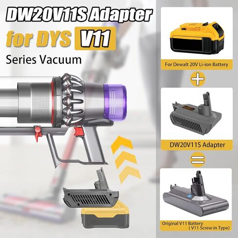 لمحول بطارية Dewalt إلى V11 - لبطارية Dewalt 20V Li-ion المحولة إلى بطارية Dyson V11 SV15 25.2V، تعمل مع V11 المطلق الإضافي، محرك عزم الدوران، مكنسة كهربائية لاسلكية إضافية زغبية in Kuwait