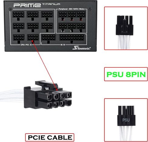 PCIE Cable for Seasonic, 65cm Male to Male PSU 8 Pin to 6+2 Pin GPU Power Cable for Seasonic Focus Prime Modular Power Supply (25'') (18AWG White) in Saudi Arabia