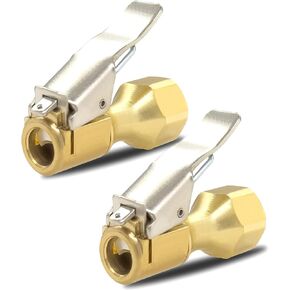Tire Air Chuck,Open Flow Brass Straight Heavy Duty Locking air Chuck for Tire inflator Pressure Gauge Air Pump Compressor Accessories（1/4“ FNPT，2 Pack ）