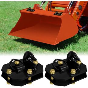 2 Pack 3/8" Tractor Bucket Hooks with D Ring - Max 15,000 lbs Grade 70 Forged Steel Bolt On Grab Hook for Tractor Bucket Compatible with Kubota, John Deere, Kiot, RV, UTV, Truck, Orange