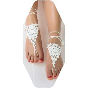 2PC Beach Anklet Barefoot Sandals Black Crochet Layered Lace Ring Foot Chain Bridal Wedding Anklet Foot Yoga Dance Trendy Accessories for Women