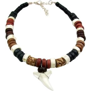 Genuine Mako Shark Tooth Anklet, Handcrafted Wooden Beads Anklet for Women Girls Men Boys Surfer Jewelry DA314-K