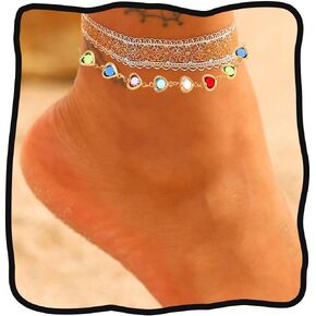 Boho Crystal Anklet Gold Colorful Foot Chain Summer Beach Ankle Bracelets Accessories for Women