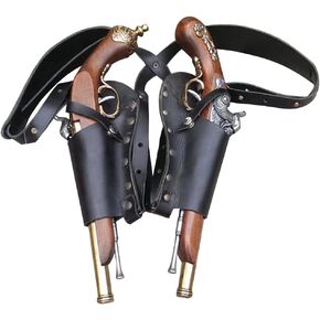 Medieval Double Gun Shoulder Holster Pu Leather Flintlock Pistol Rivets Adjustable Pirate Underarm Accessories