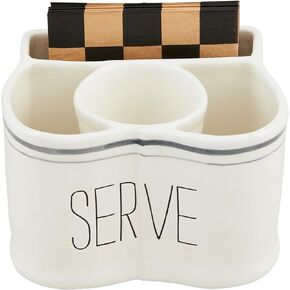 Mud Pie Utensil Holder, caddy 6" x 7" | napkin 5" x 5", WHITE