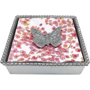 MARIPOSA Monarch Butterfly Set Handcrafted Napkin Box, One Size, Silver