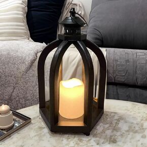 Galt International 12.4" Rustic Wooden Accented LED Candle Lantern (Natural) Wood Frame Warm Candle Rustic Home Decor