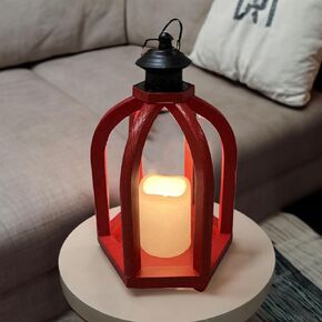 Galt International 12.4" Rustic Wooden Accented LED Candle Lantern (Natural) Wood Frame Warm Candle Rustic Home Decor