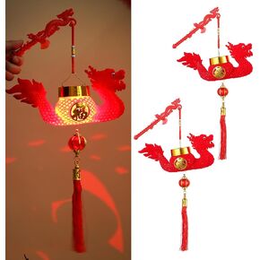 2 قطعة التنين الأحمر الفوانيس الصينية الديكور مع التنين شكل القطب شرابة بطارية تعمل ثلاثية الأبعاد النمط الصيني العام الجديد مهرجان الربيع الديكور in Kuwait