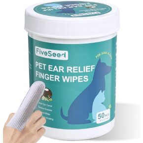Ear Wipes for Dogs and Cats, Extra-Large Size Relief Finger Wipe Ear Cleaner to Stop Ear Itching and Infections, 50 Disposable Wipes