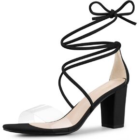 Perphy Lace Up Clear Strap Strappy Chunky Heel Sandals for Women