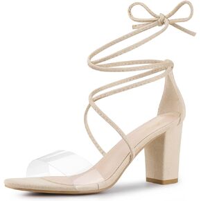 Perphy Lace Up Clear Strap Strappy Chunky Heel Sandals for Women