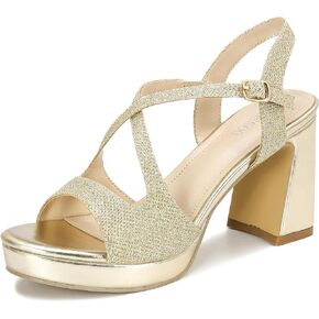 CAMSSOO Platform Heels for Women Open Toe Strappy High Chunky Sandals Ankle Strap High Heeled Party Wedding Prom Dress Shoes 3.55 Inches