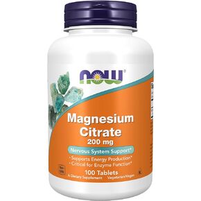NOW Supplements, Magnesium Citrate 200 mg, Enzyme Function*, Nervous System Support*, 100 Tablets
