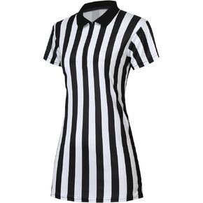 Referee Dress Shirt Womens Zipper Collar Umpire Jersey Ref Costume Outfit for Basketball Football Hockey Halloween
