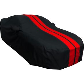 غطاء سيارة موستانج داخلي/خارجي - Ultraguard Plus 300 Denier حماية مقاومة للماء لـ 2005-2024 Ford Mustang V6/Ecoboost/GT/Bullitt/Shelby GT350/GT500 (أسود مع خطوط حمراء)