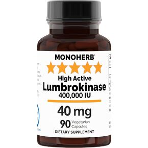 Lumbrokinase 40 mg per Capsule - 90 Vegetarian Capsules - High Active 400,000 IU